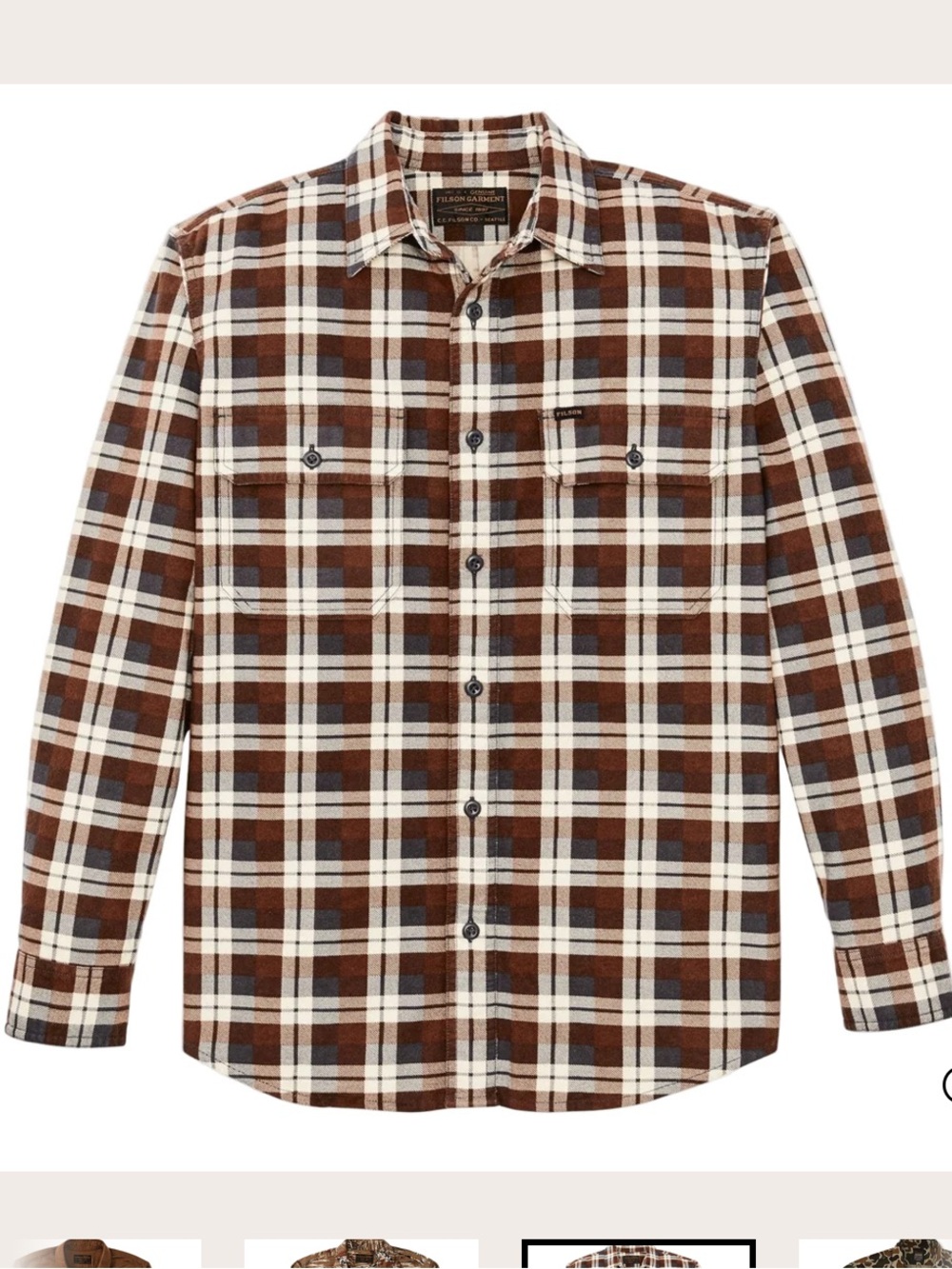 NWOT Filson Field Flannel Shirt in Partridge Plaid Brown Black Cream - S